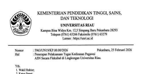 Penerapan Flexible Working Arrangement (FWA) bagi ASN Universitas Riau Bulan Maret 2026