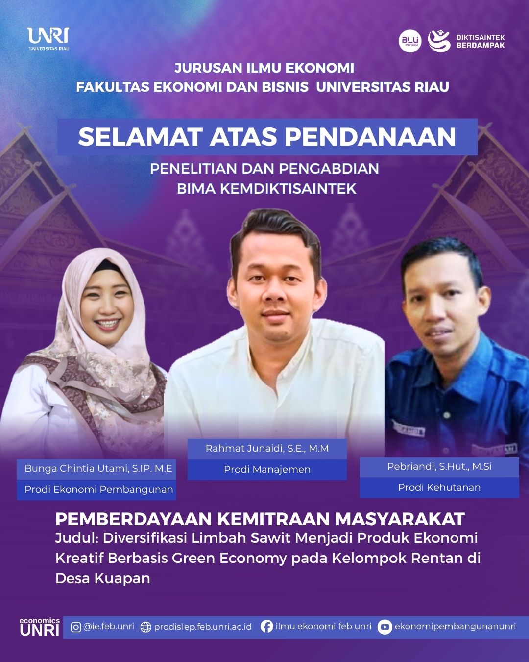 Jurusan Ilmu Ekonomi Apresiasi Tiga Dosen Peraih Pendanaan BIMA Kemdiktisaintek