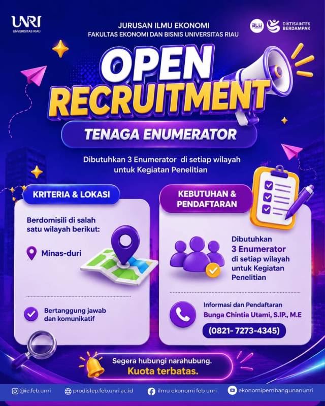 OPEN RECRUITMENT FOR RESEARCH ENUMERATORS IN THE MINAS-DURI AREA