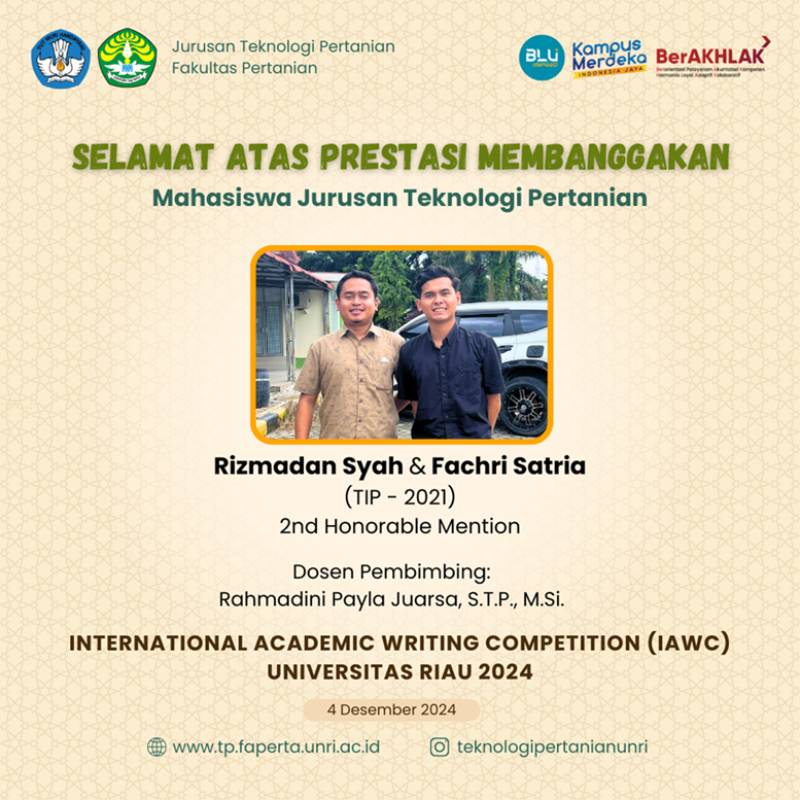 Selamat Mahasiswa TP Raih Prestasi International Academic Writing Competition 2025