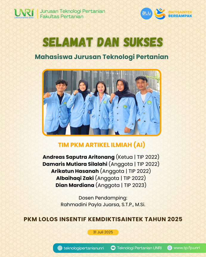 Selamat Mahasiswa TP Raih Insentif PKM 2025