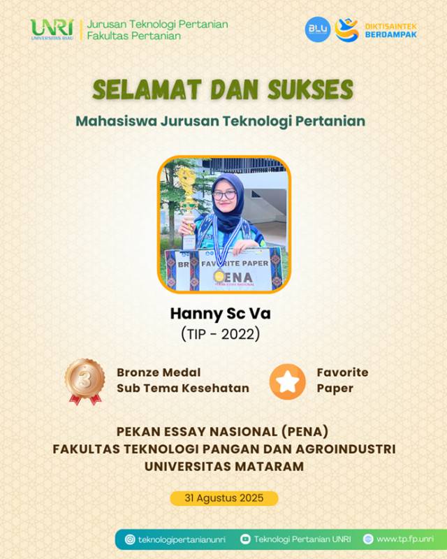 Selamat Mahasiswa TP Raih Prestasi Pada Pekan Essay Nasional Universitas Mataram 2025