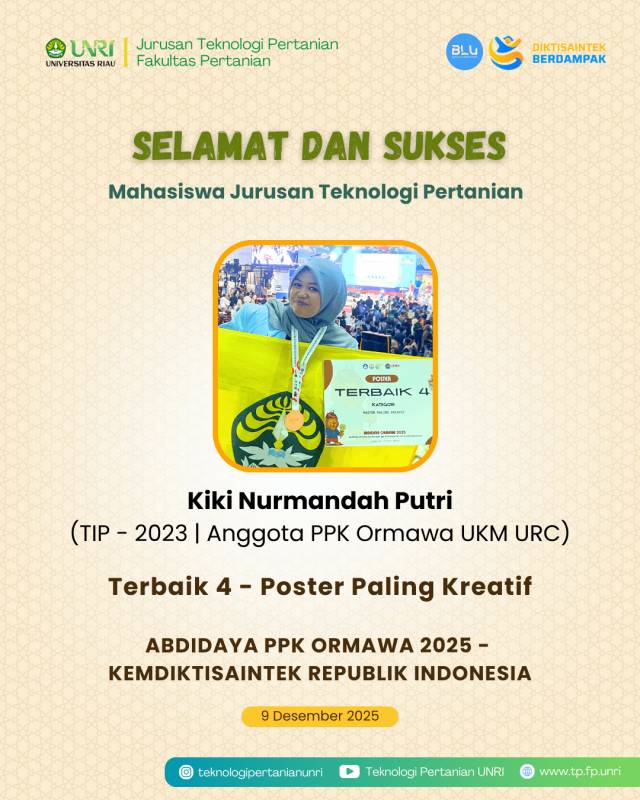 Selamat Mahasiswa TP Raih Terbaik 4 Poster Paling Kreatif Pada Abdidaya PPK Ormawa 2025