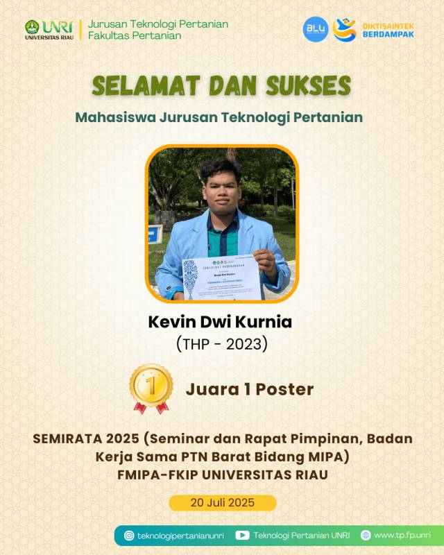 Selamat Mahasiswa TP Raih Juara 1 Poster Pada Semirata 2025 oleh FMIPA-FKIP Universitas Riau