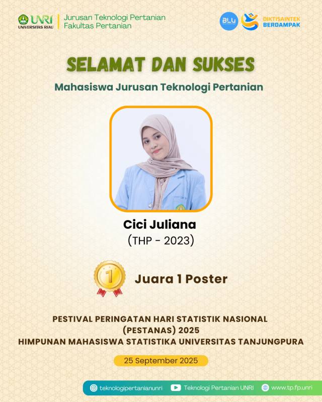 Selamat Mahasiswa TP Raih Juara 1 Poster Pada Pestanas 2025 oleh Himpunan Mahasiswa Statistika Universitas Tanjungpura