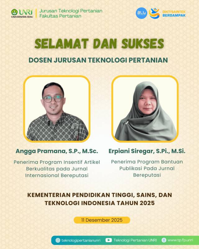 Selamat Dosen Teknologi Pertanian Meraih Bantuan Publikasi dari Kemdiktisaintek Tahun 2025