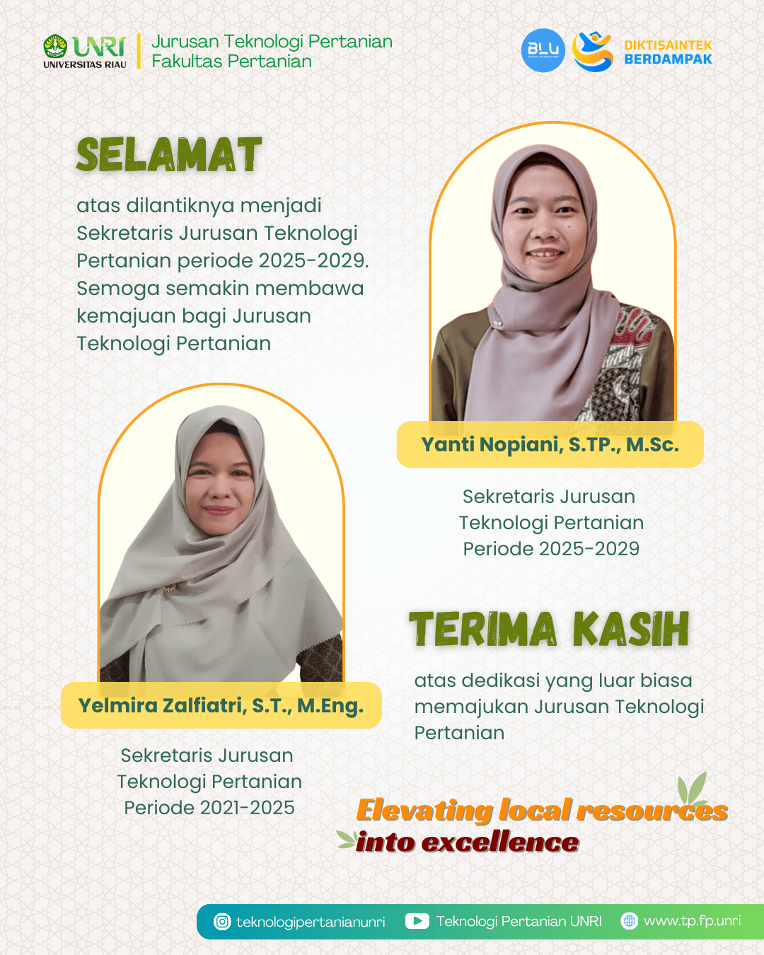 Selamat dan Sukses Atas Serah Terima Jabatan Sekretaris Jurusan Teknologi Pertanian Tahun 2025