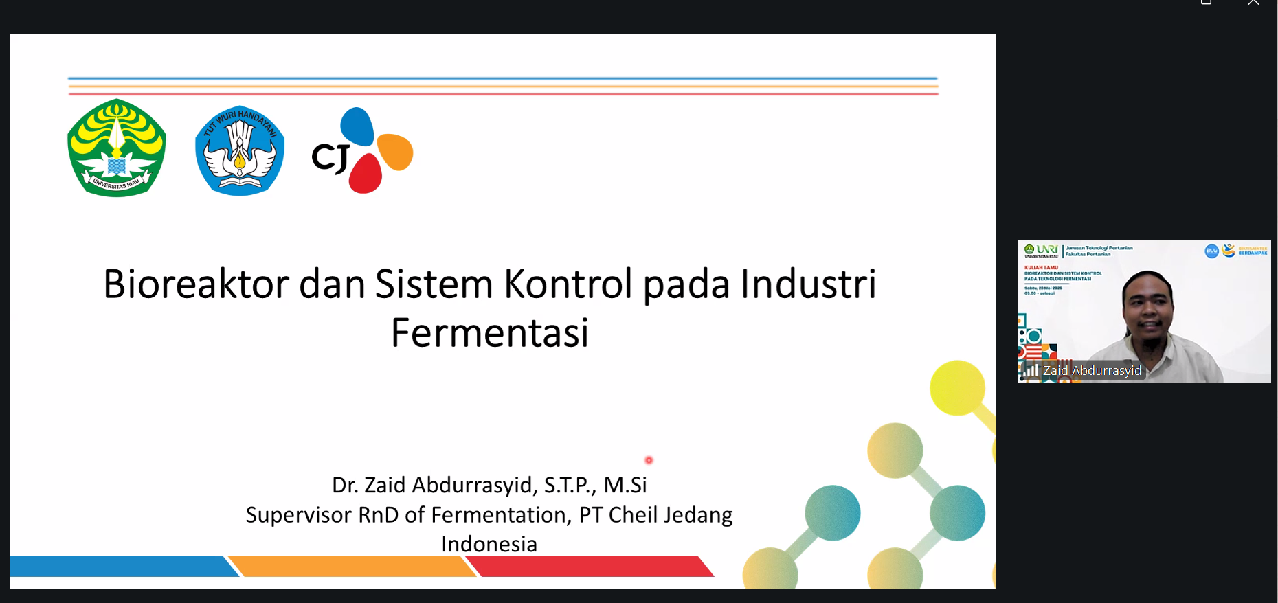 Kuliah Tamu Teknologi Fermentasi: Bioreaktor dan Sistem Kontrol pada Industri Fermentasi
