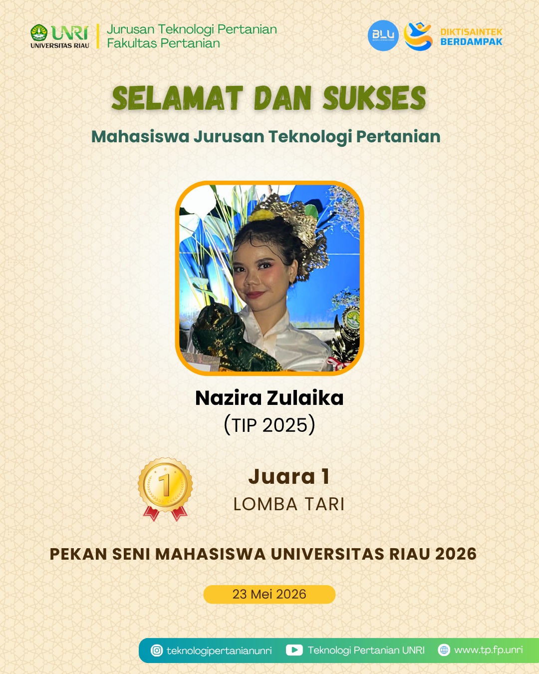 Selamat Mahasiswa TP Raih Prestasi pada Ajang Pekan Seni Mahasiswa Universitas Riau 2026 (2)