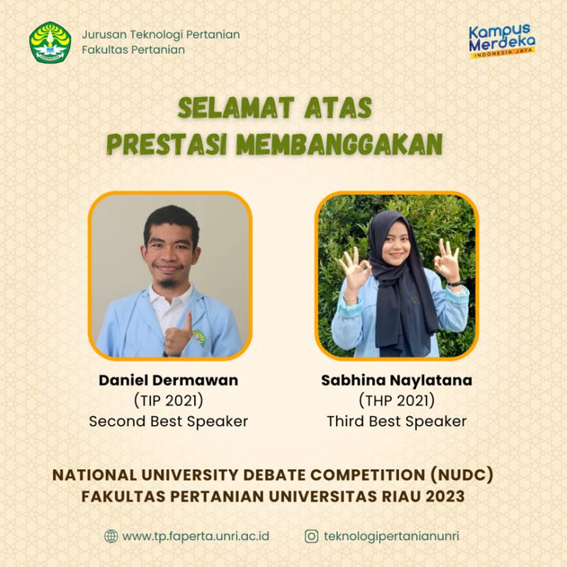 Mahasiswa TP Raih Prestasi NUCD Tingkat Fakultas Pertanian UNRI 2023