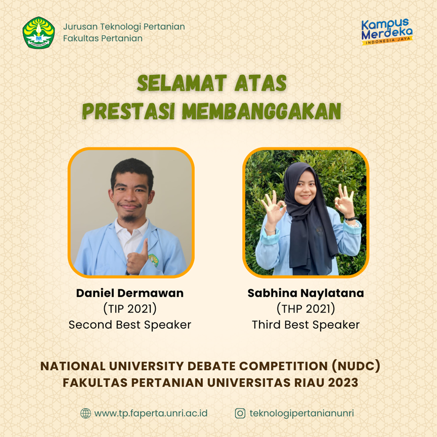 Mahasiswa TP Raih Prestasi NUCD Tingkat Fakultas Pertanian UNRI 2023