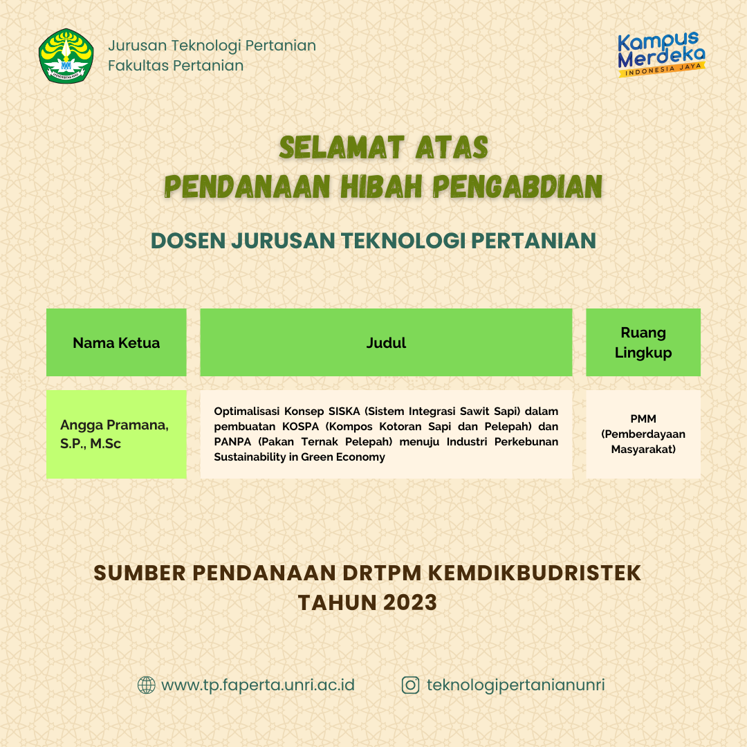 Selamat Dosen Teknologi Pertanian Menerima Hibah Pengabdian Kemdikbudristek 2023