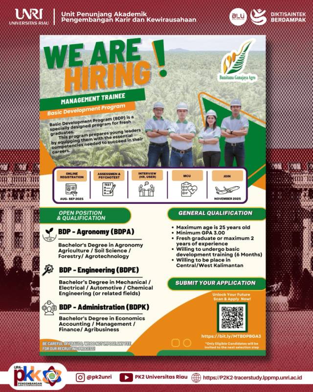WE ARE HIRING-MANAGEMENT TRAINEES! Bumitama Gunajaya Agro
