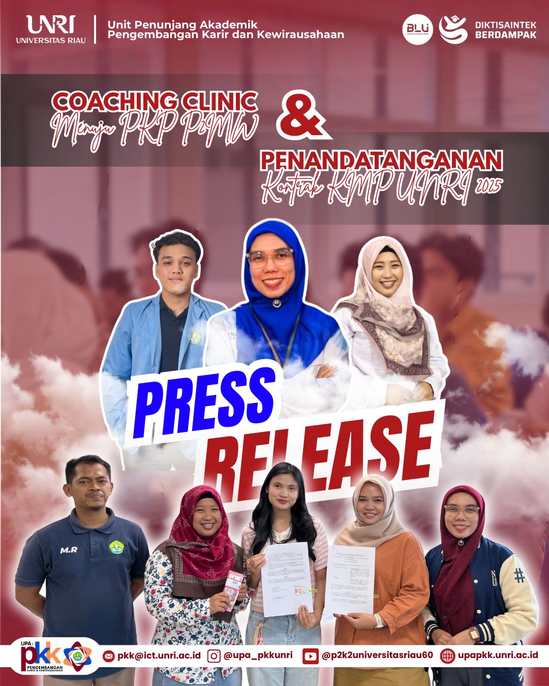 Dukung Pengembangan Wirausaha Muda, UPA PKK UNRI bersama Kemahasiswaan UNRI Laksanakan Coaching Clinic & Penandatanganan Kontrak