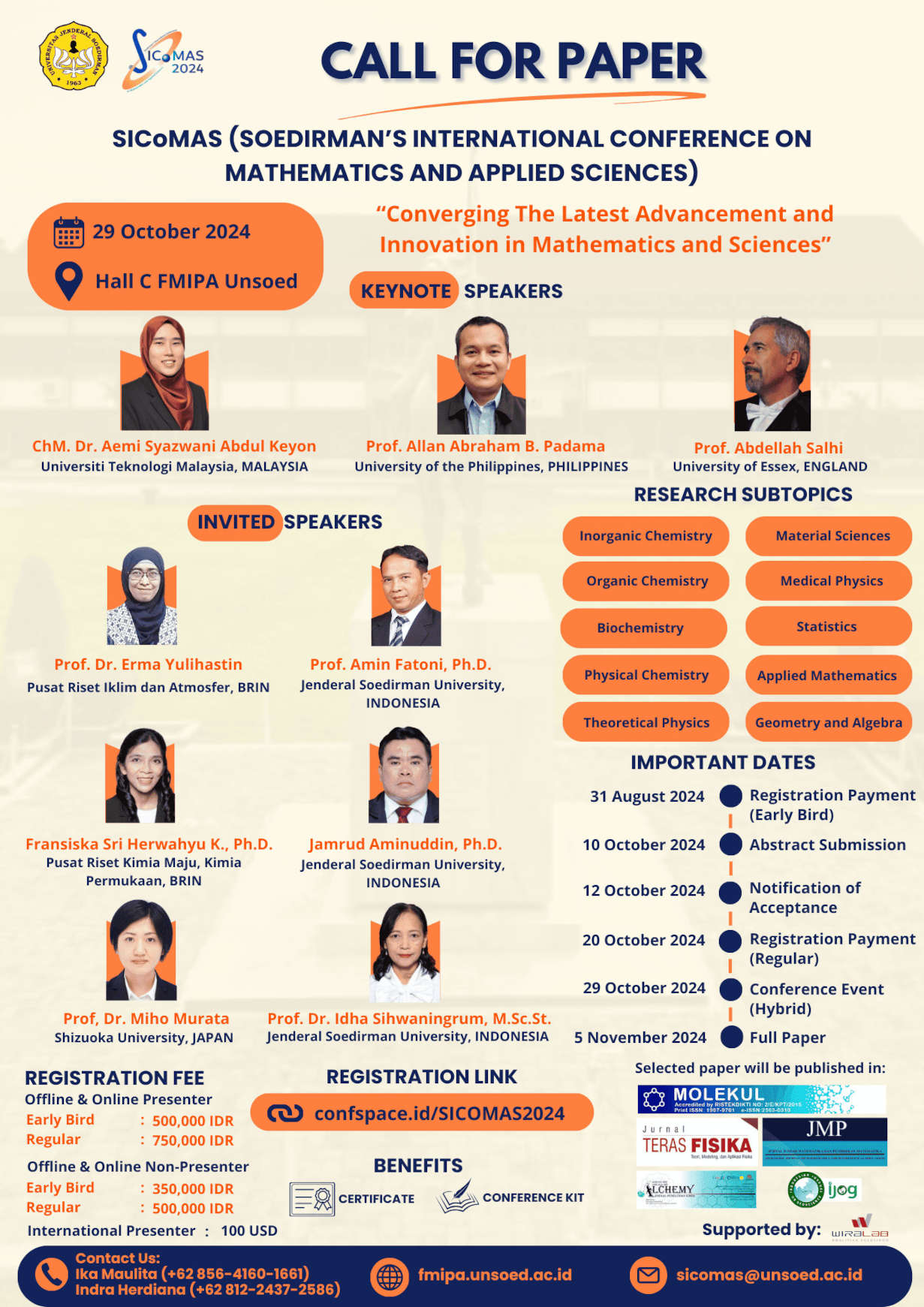Soedirman’s International Conference on Mathematics and Applied Sciences (SICoMAS) 2024