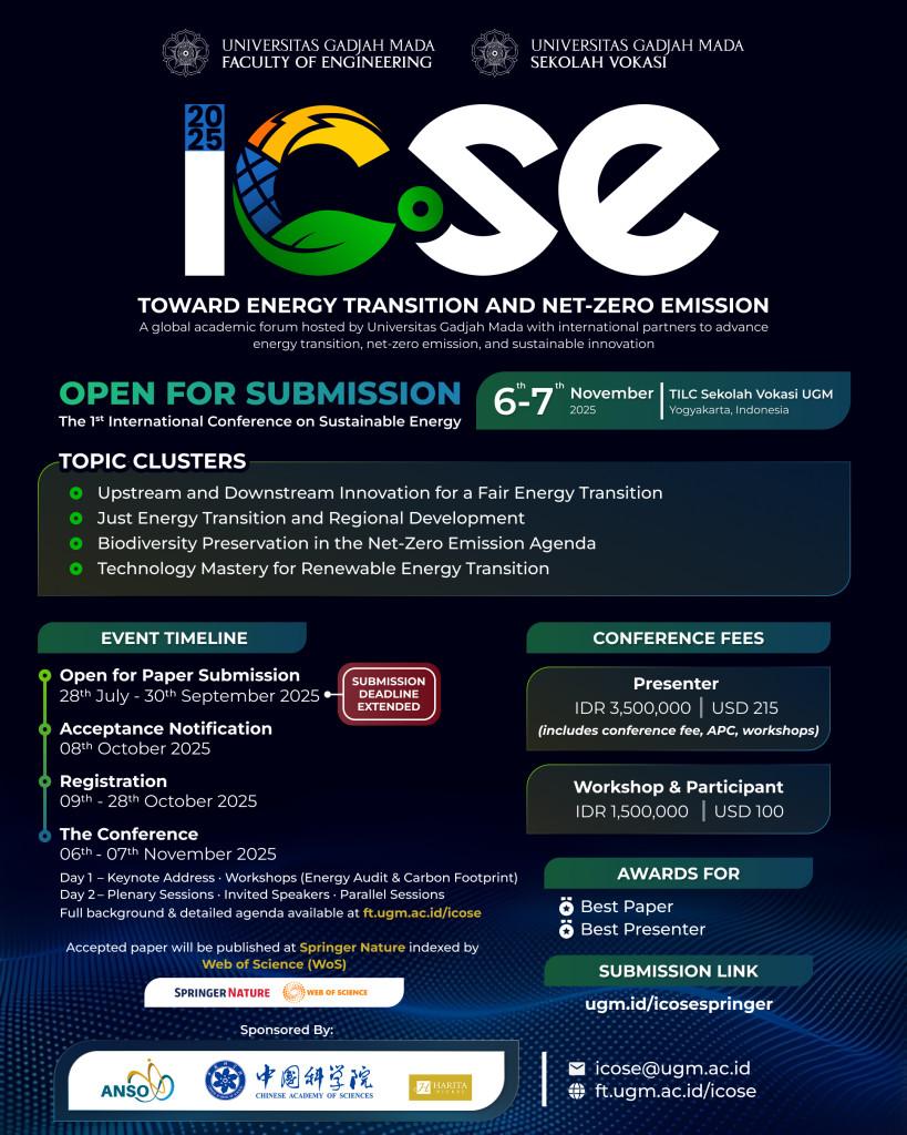 1st International Conference on Sustainable Energy (ICoSE 2025): Toward Energy Transition and Net-Zero Emission