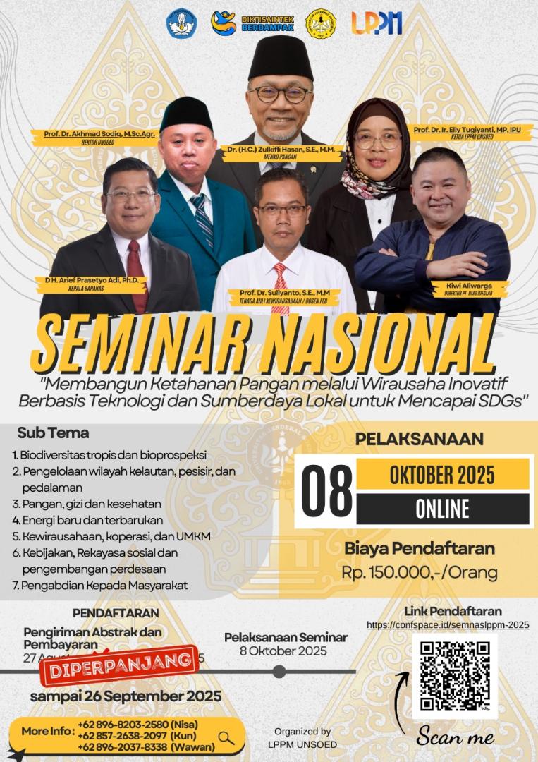Seminar Nasional LPPM UNSOED 2025 "Pengembangan Sumberdaya Perdesaan dan Kearifan Lokal Berkelanjutan"