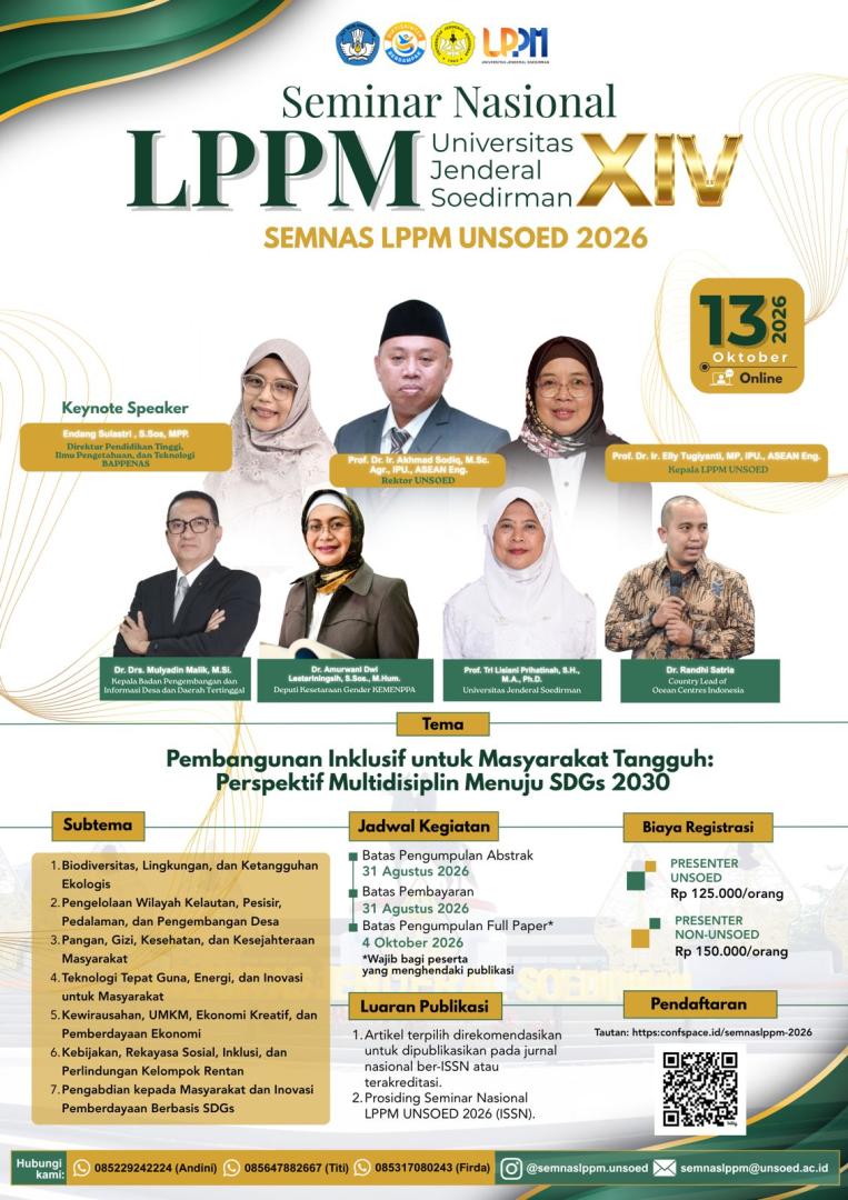 Banner image for Seminar Nasional LPPM Universitas Jenderal Soedirman XVI Tahun 2026 (SEMNAS LPPM UNSOED 2026)
