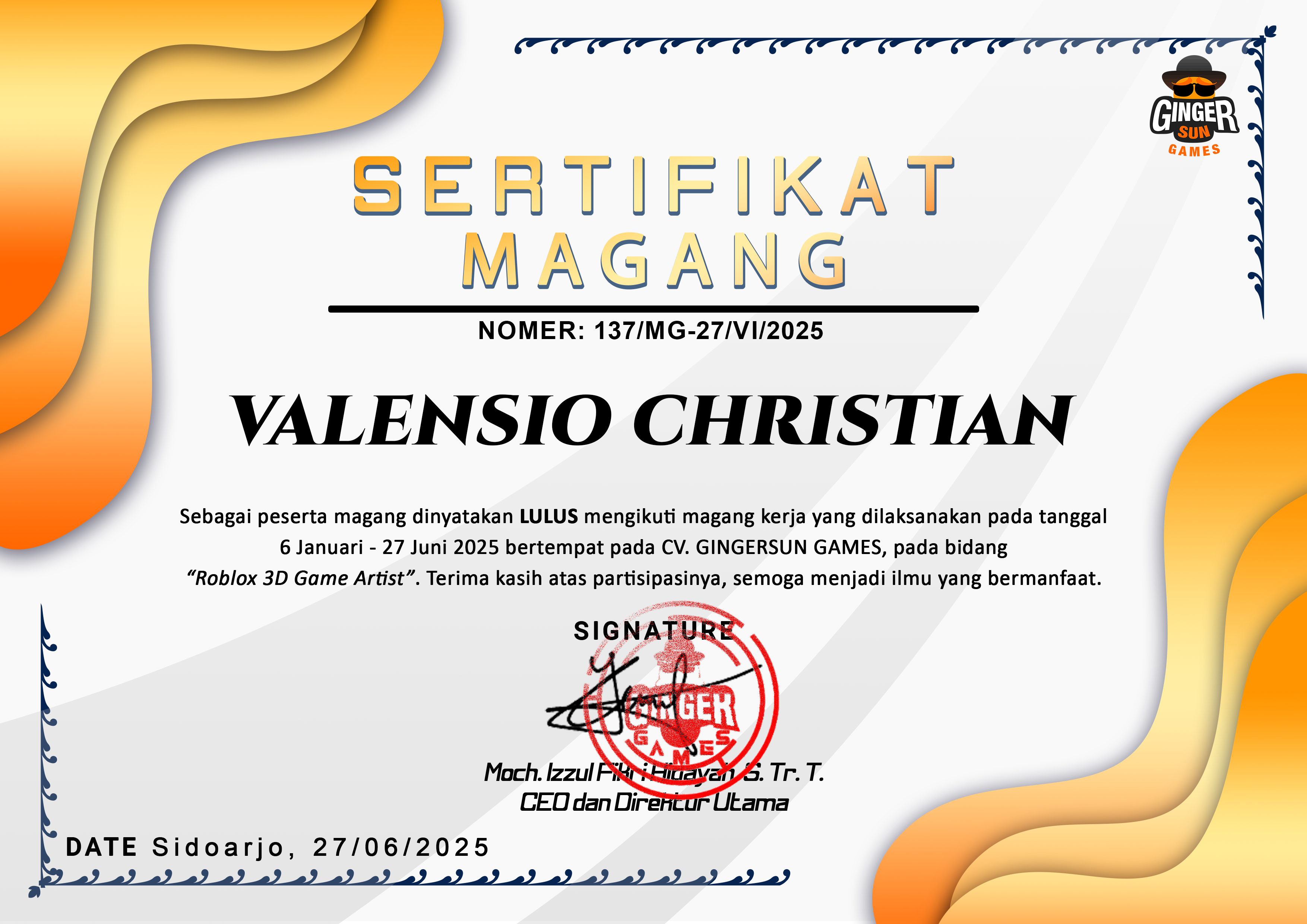 Sertifikat Magang