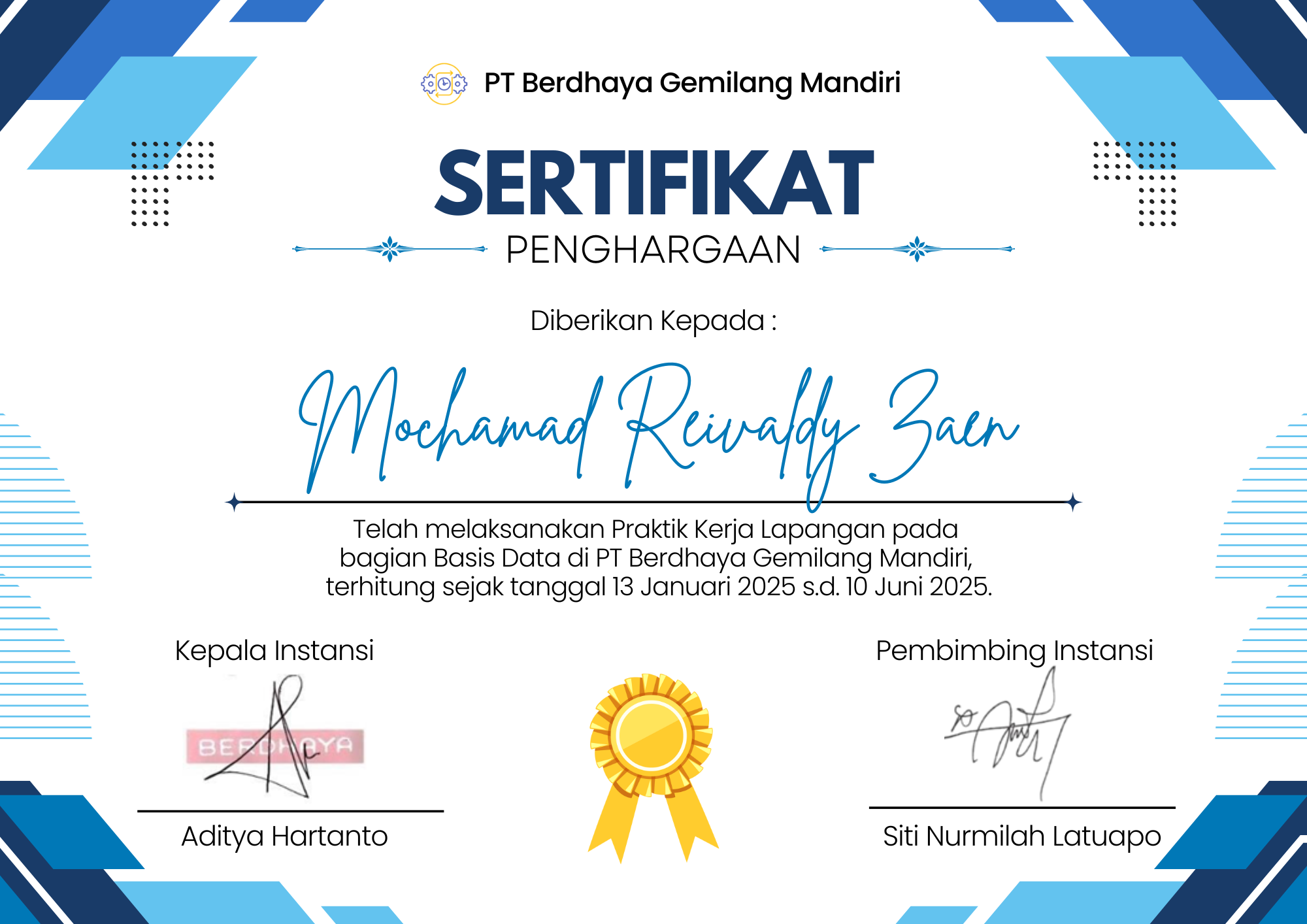 Certificate Praktik Kerja Lapangan