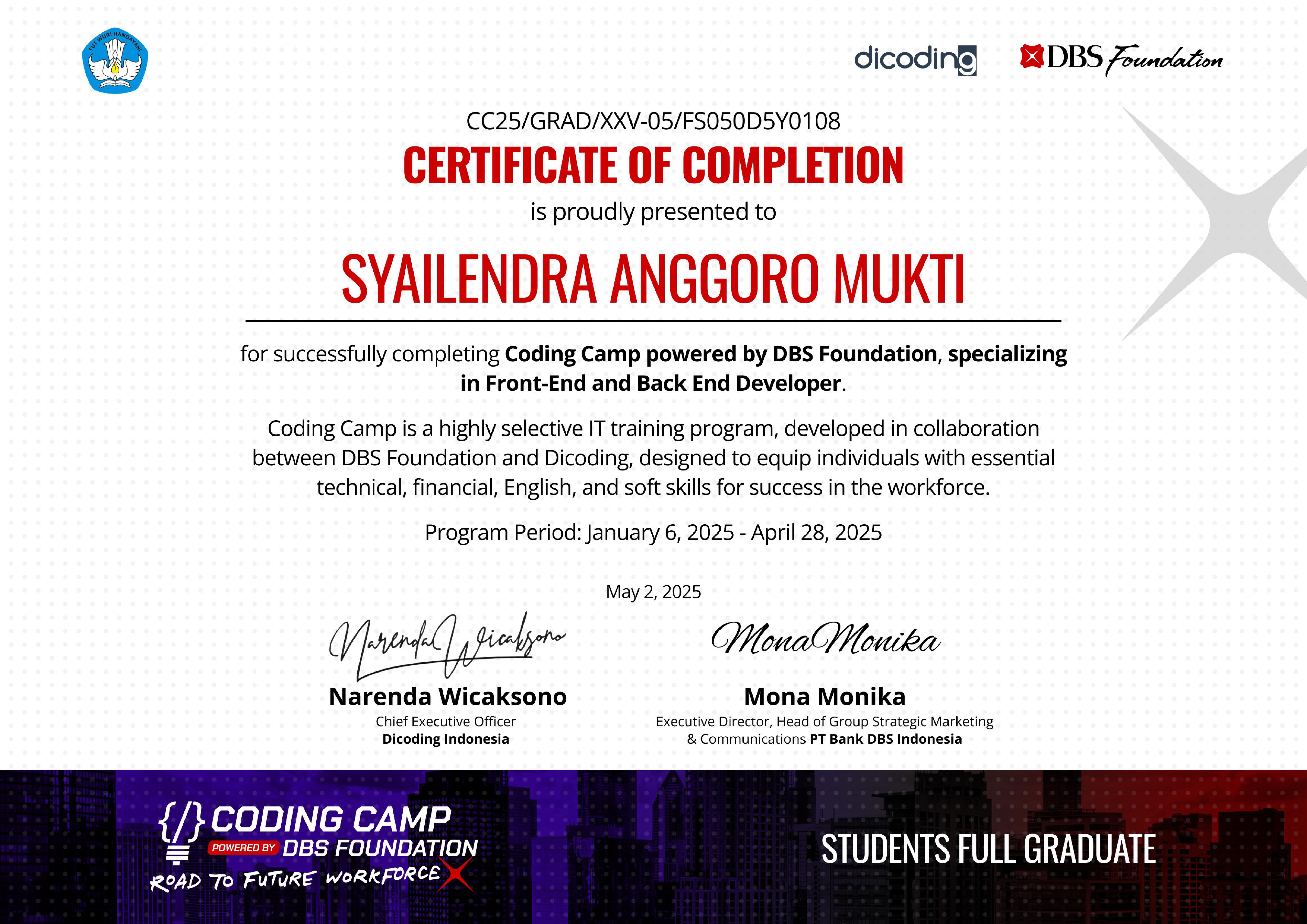 Cohort Coding Camp 2025 powered by DBS Foundation - Front-End & Back-End Developer