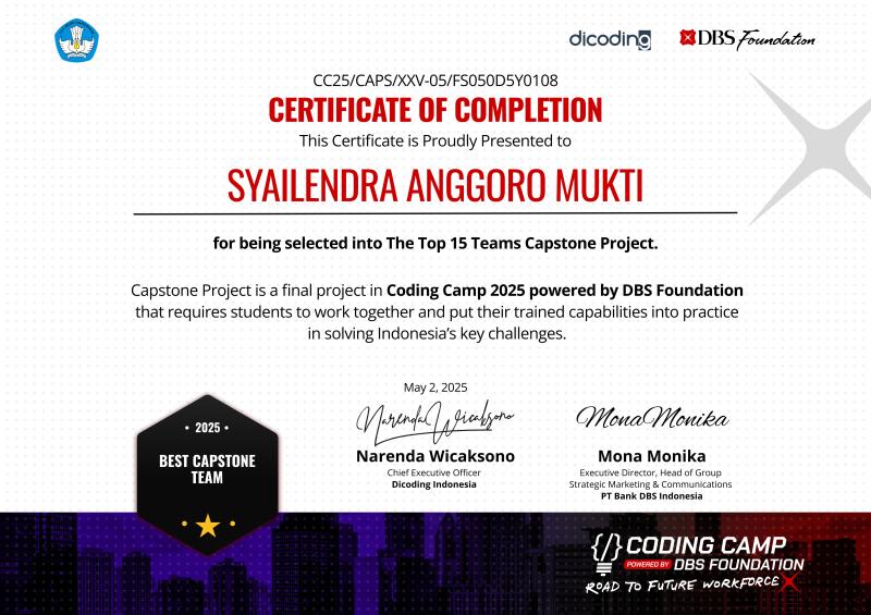 Best Team Capstone Coding Camp 2025 powered by DBS Foundation - Front-End & Back-End Developer