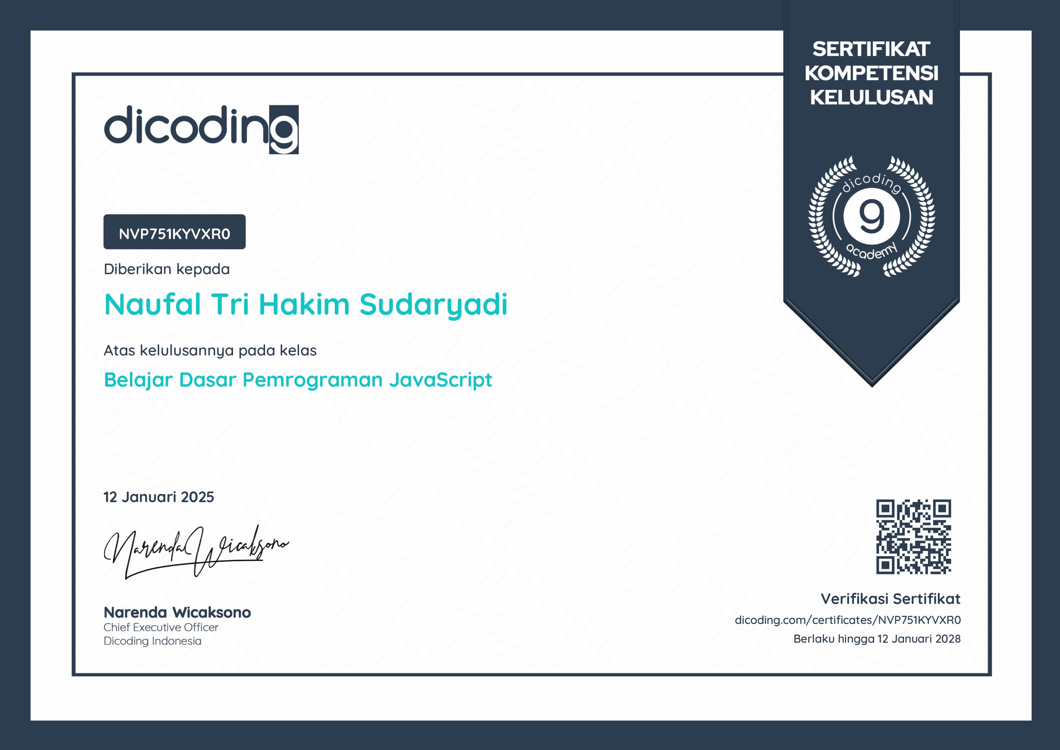 serifikat dicoding front end dasar