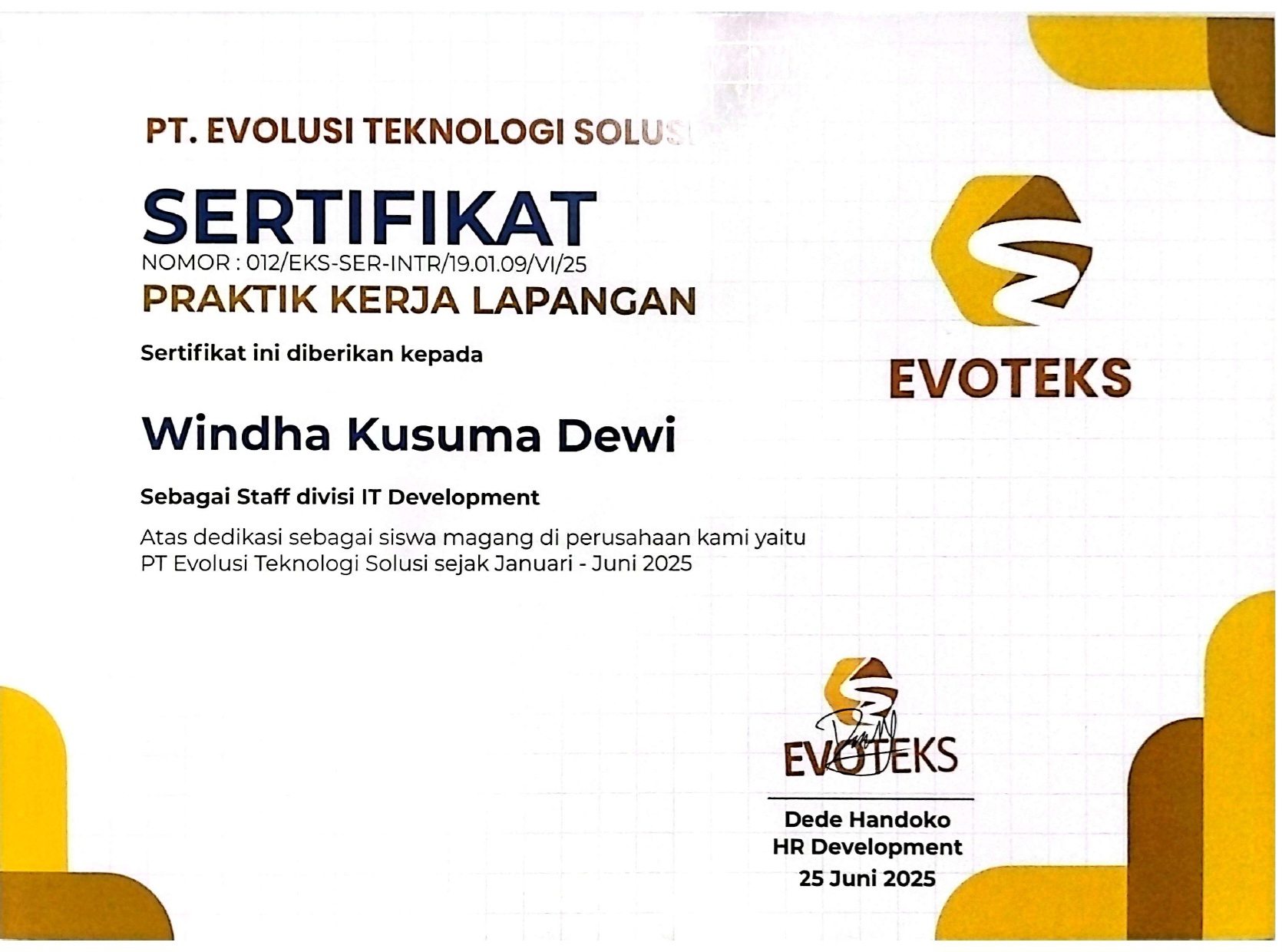 Praktik Kerja Lapangan (EVOTEKS)