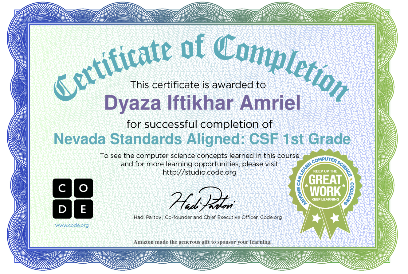 Sertifikat Nevada Standars Aligned: CSF 1st Grade