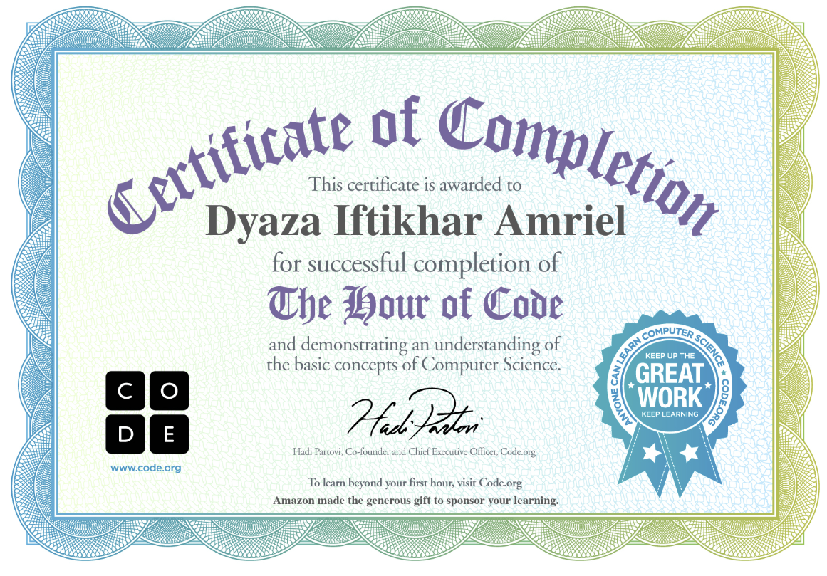Sertifikat Hour Of Code (Hello World)