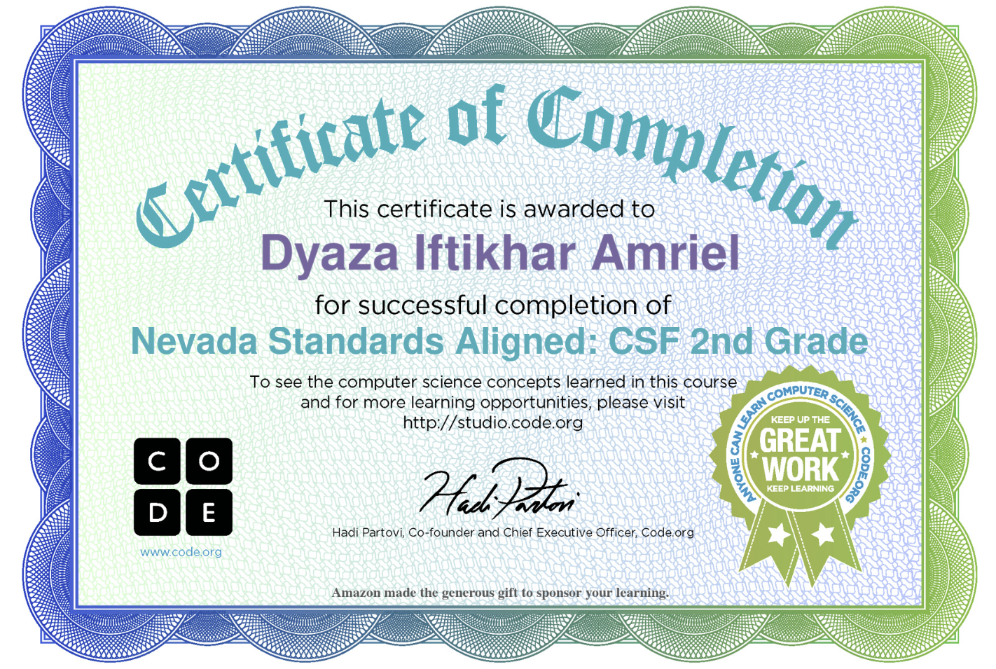 Sertifikat Nevada Standards Aligned: CSF 2nd Grade