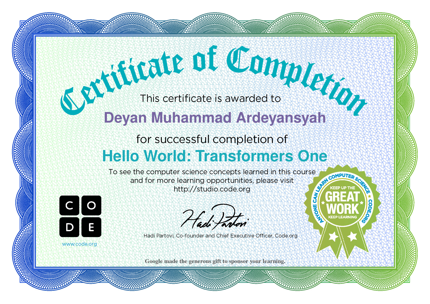 Sertifikat CODE Transformer