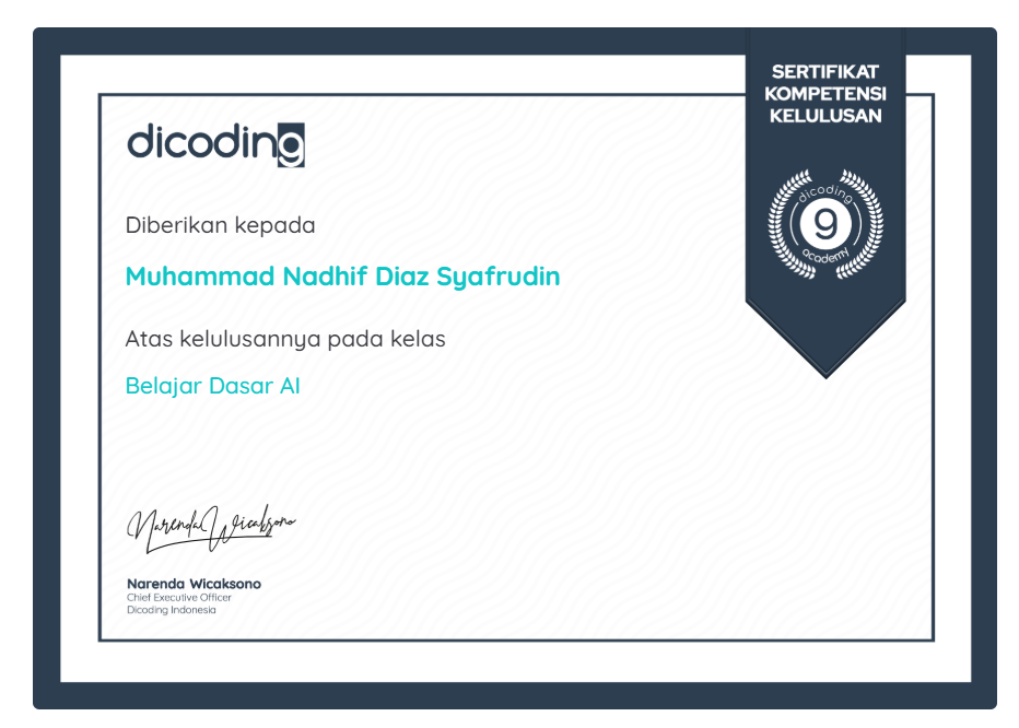 Sertifkat Belajar Dasar AI