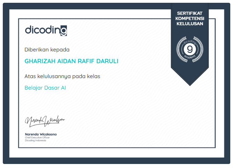 Seertifikat Dicoding: Belajar Dasar AI
