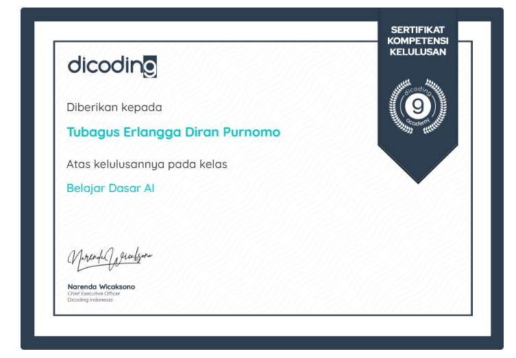 SERTIFIKAT DICODING AI