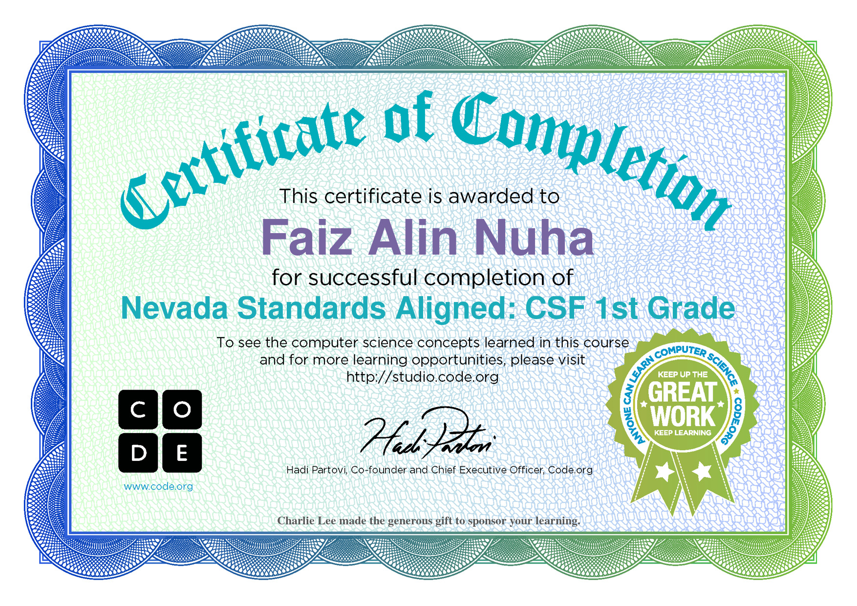 Nevada Standards Aligned: CSF 1st Grade