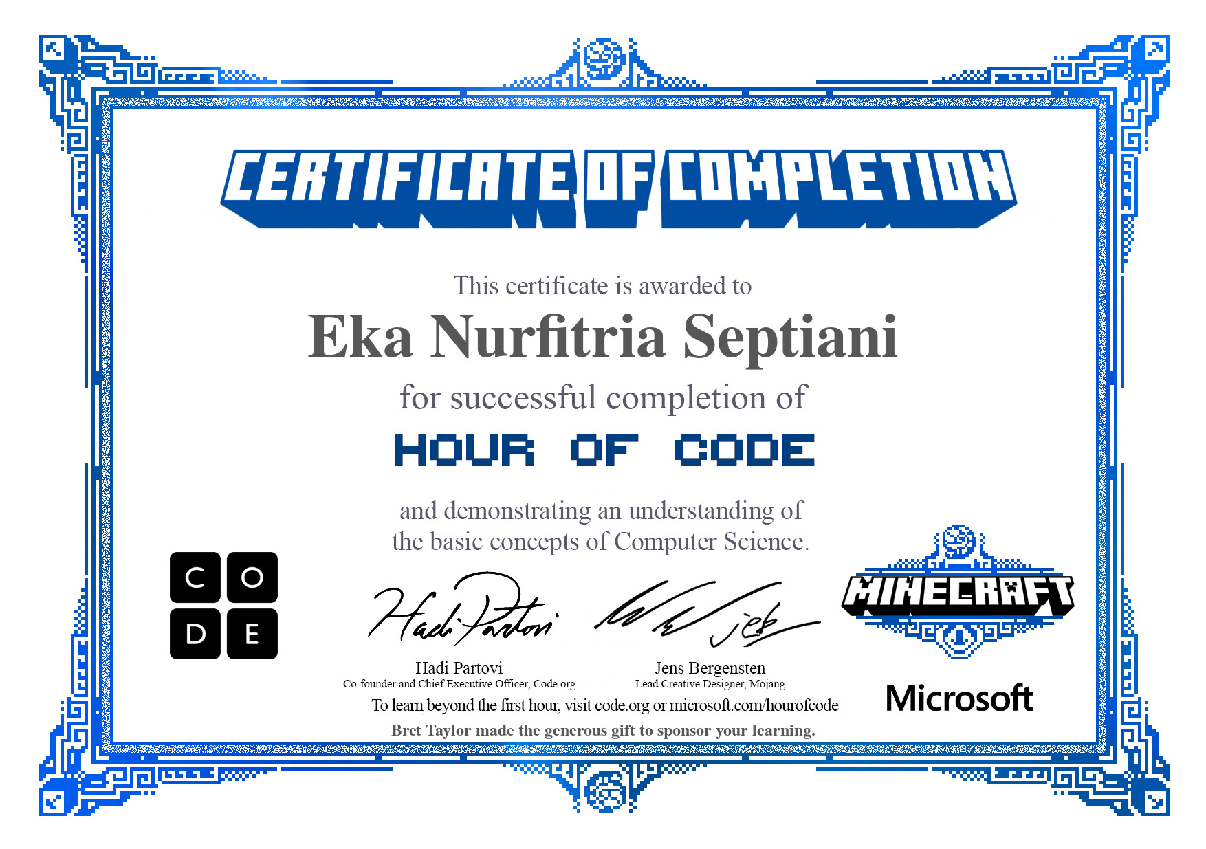 Sertifikat Code Minecraft