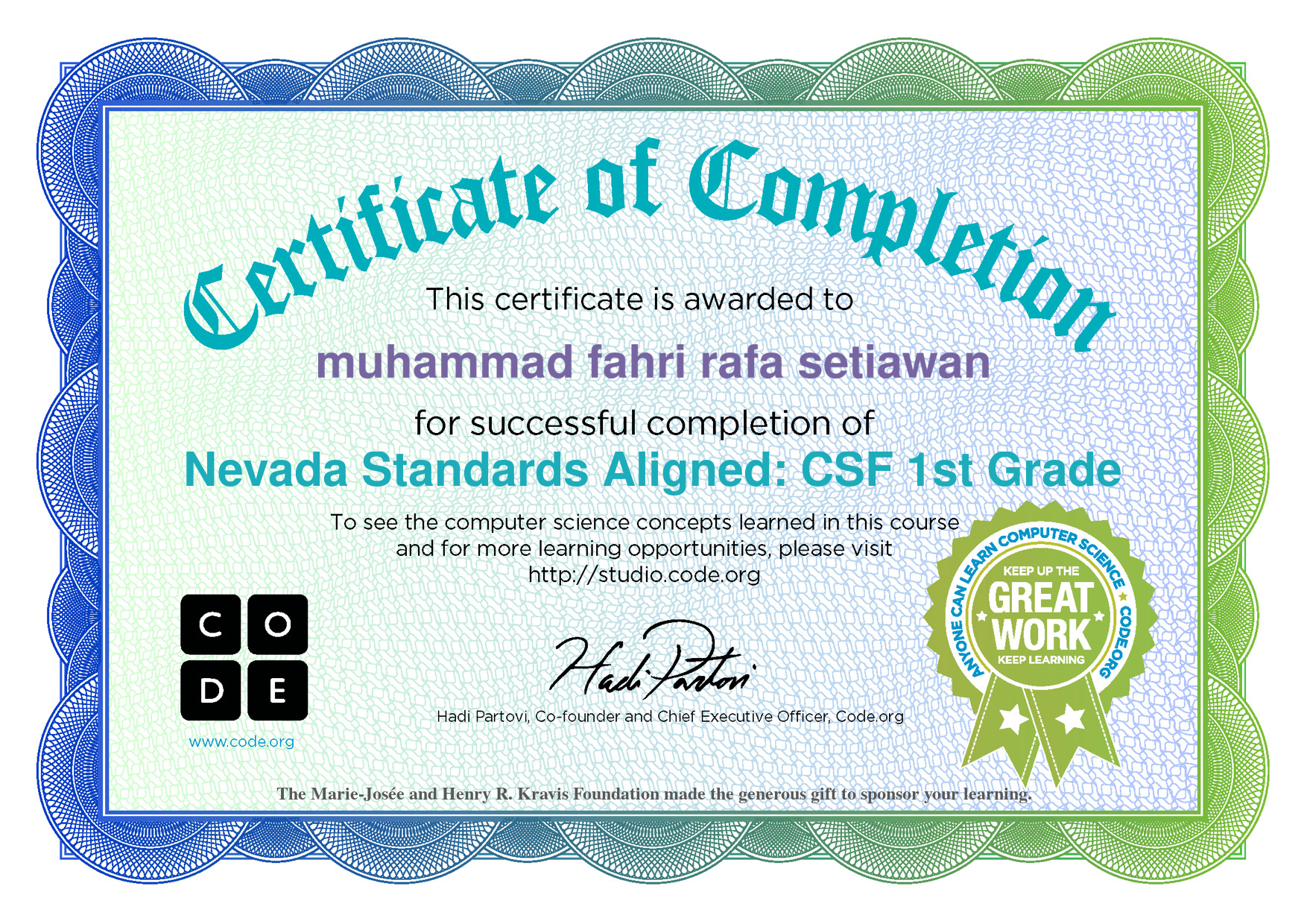 Sertifikat Code 1st Grade