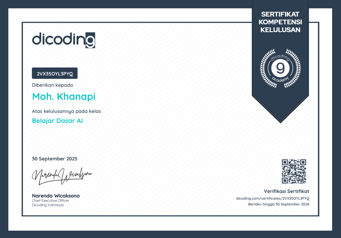 Certificate Dicoding: Belajar Dasar AI