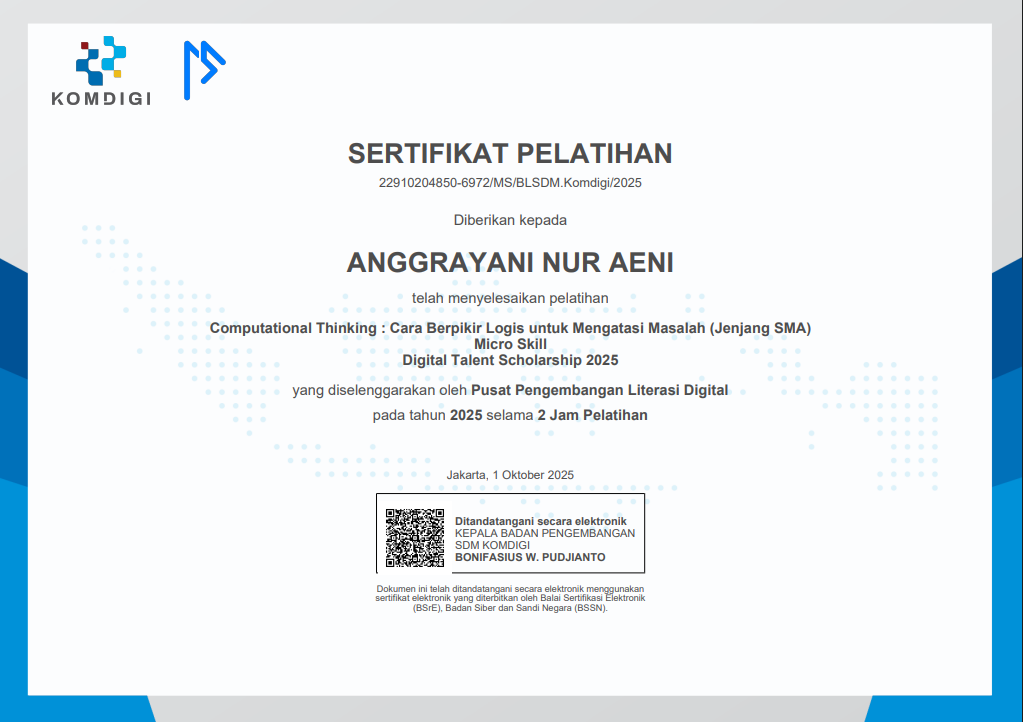 Sertifikat Computational Thinking (Jenjang SMA)