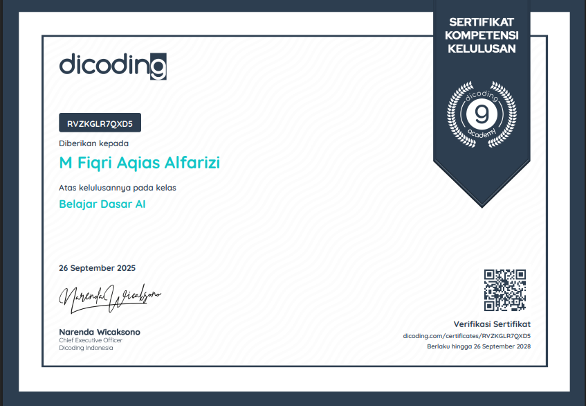 Dicoding Academy Certificate: Belajar Dasar AI