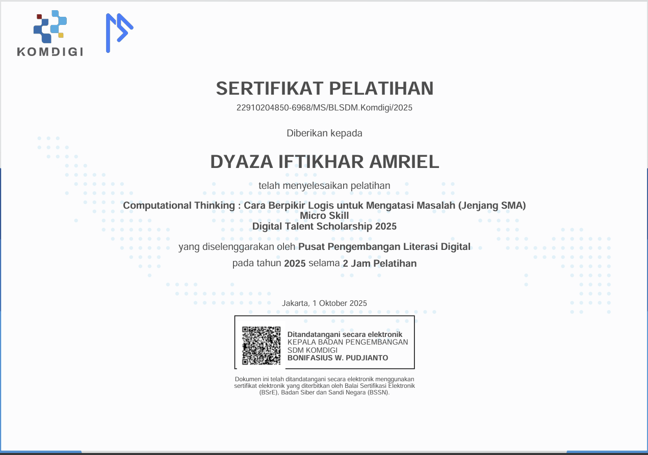 Sertifikat Pelatihan: Computational Thinking