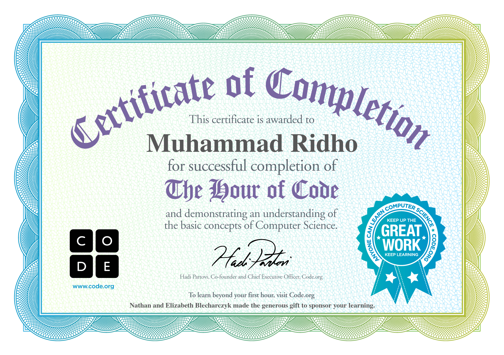 sertifikat the bour of code