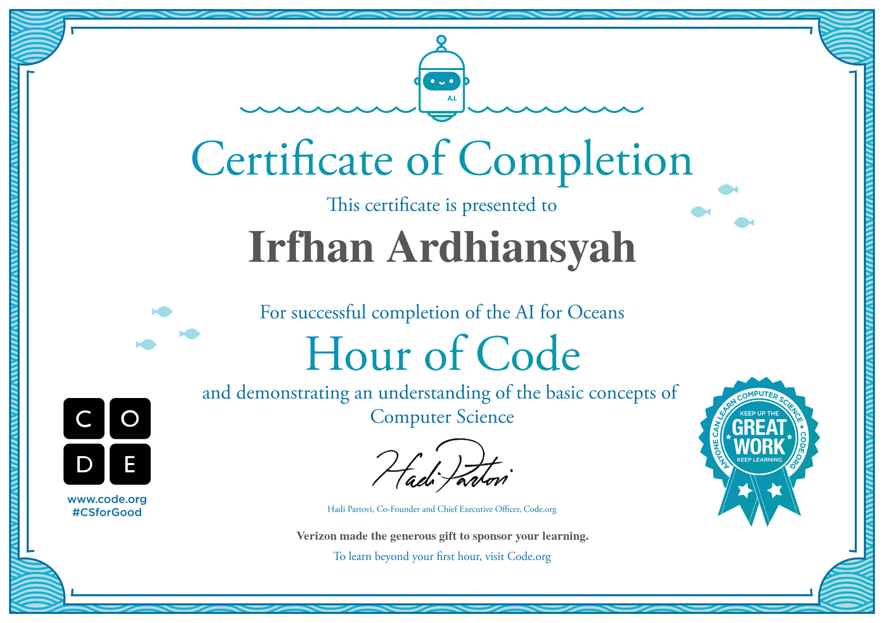 Serifikat Code.org Hour OF Code