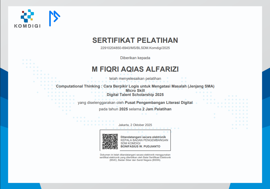Computational Thinking : Cara Berpikir Logis untuk Mengatasi Masalah (Jenjang SMA) Micro Skill Digital Talent Scholarship 2025