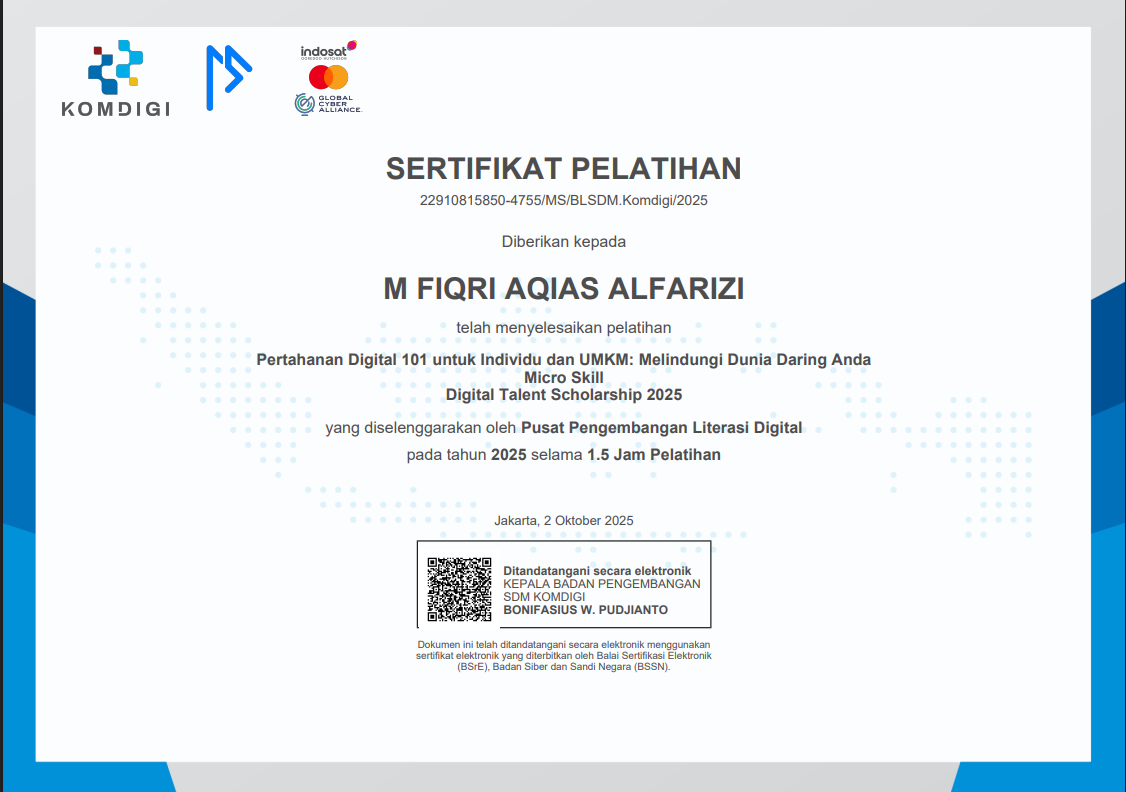 Pertahanan Digital 101 untuk Individu dan UMKM: Melindungi Dunia Daring Anda Micro Skill Digital Talent Scholarship 2025