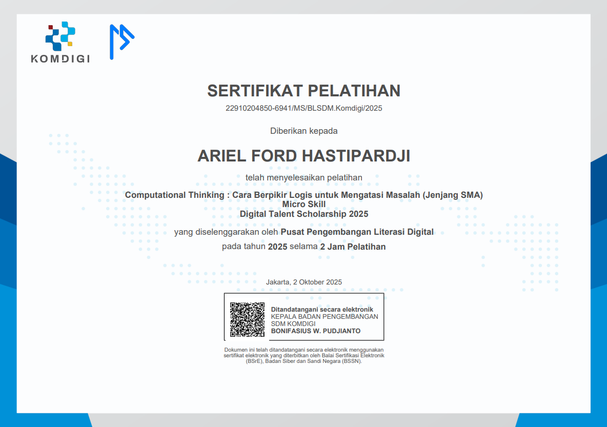 Sertifikat Pelatihan Komdigi