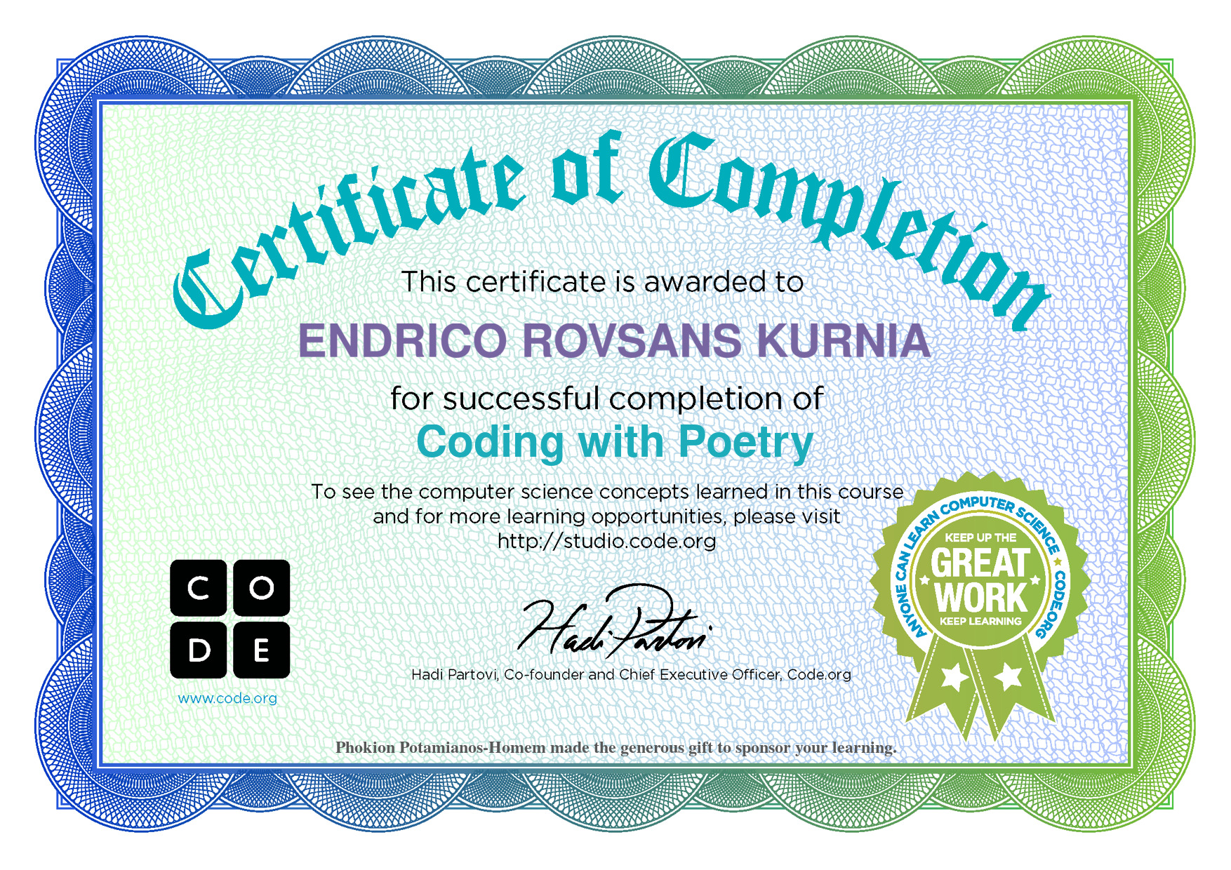 code.org certificate