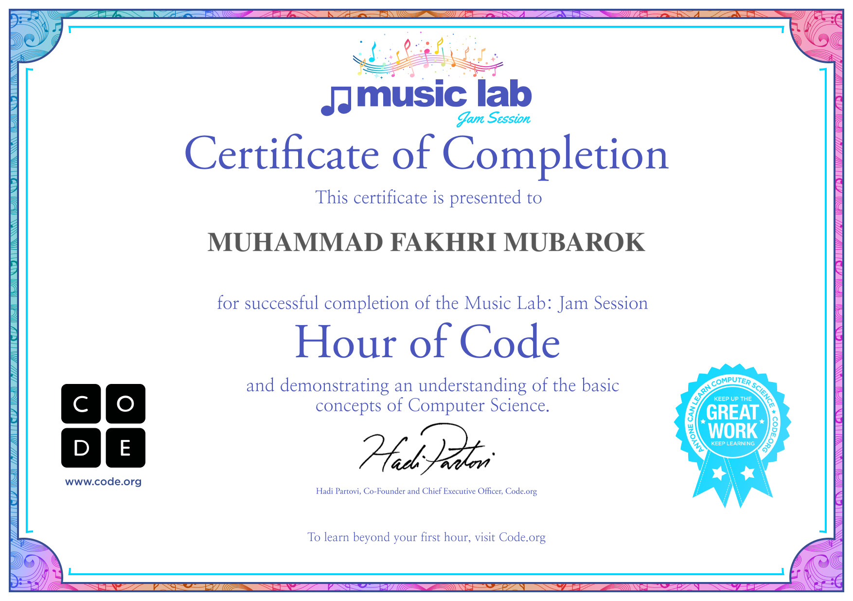 sertifikat code.org MUSIC