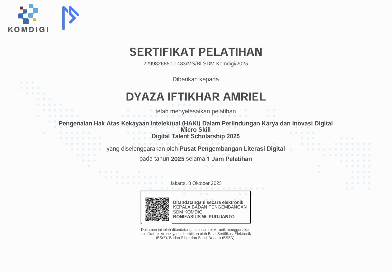 Sertifikat Pelatihan: Hak Atas Kekayaan Intelektual (HAKI)